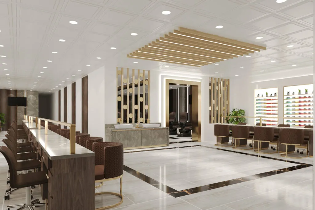 The manicure bar and pedicure chairs at Modern Nail Bar
